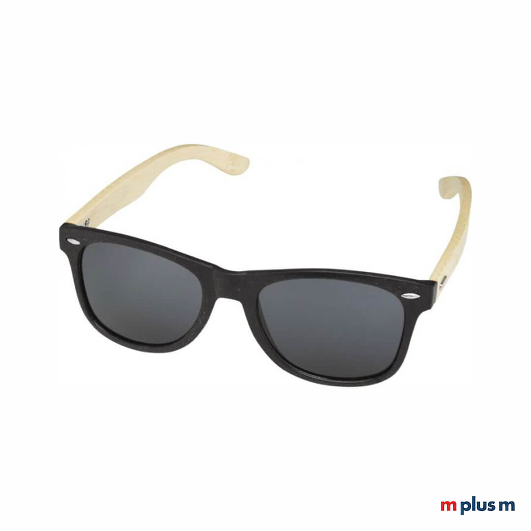 Günstige schwarze Sonnenbrille mit Bambus und Kunststoff mit eigenem Logo bedrucken
