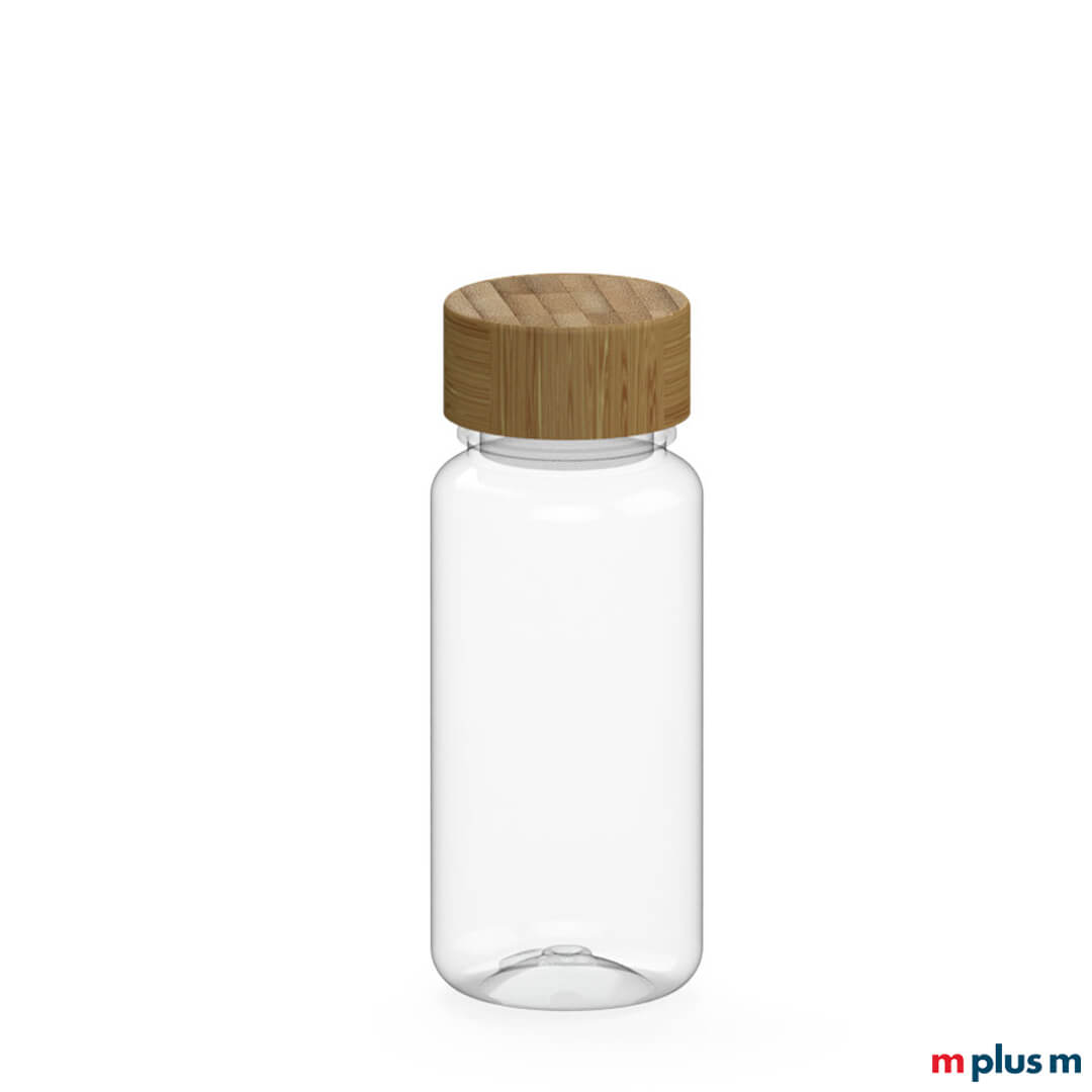 Natural Wassertrinkflasche mit Bambusverschluss bedrucken mit Logo als Werbegeschenk für Weihnachten