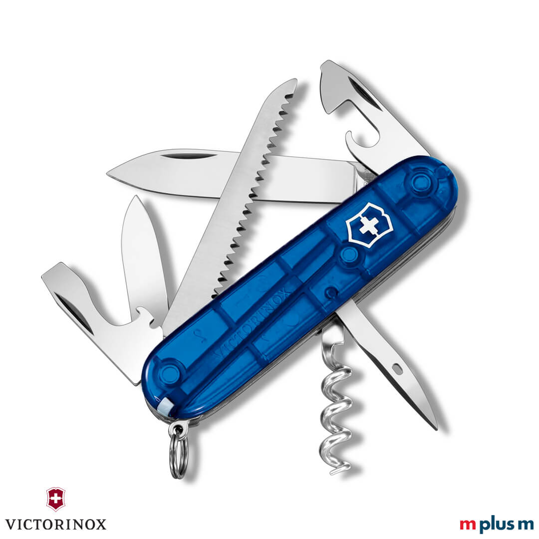 Victorinox Camper Taschenmesser in Transparent Blau – hochwertiger Outdoor Werbeartikel mit Logo