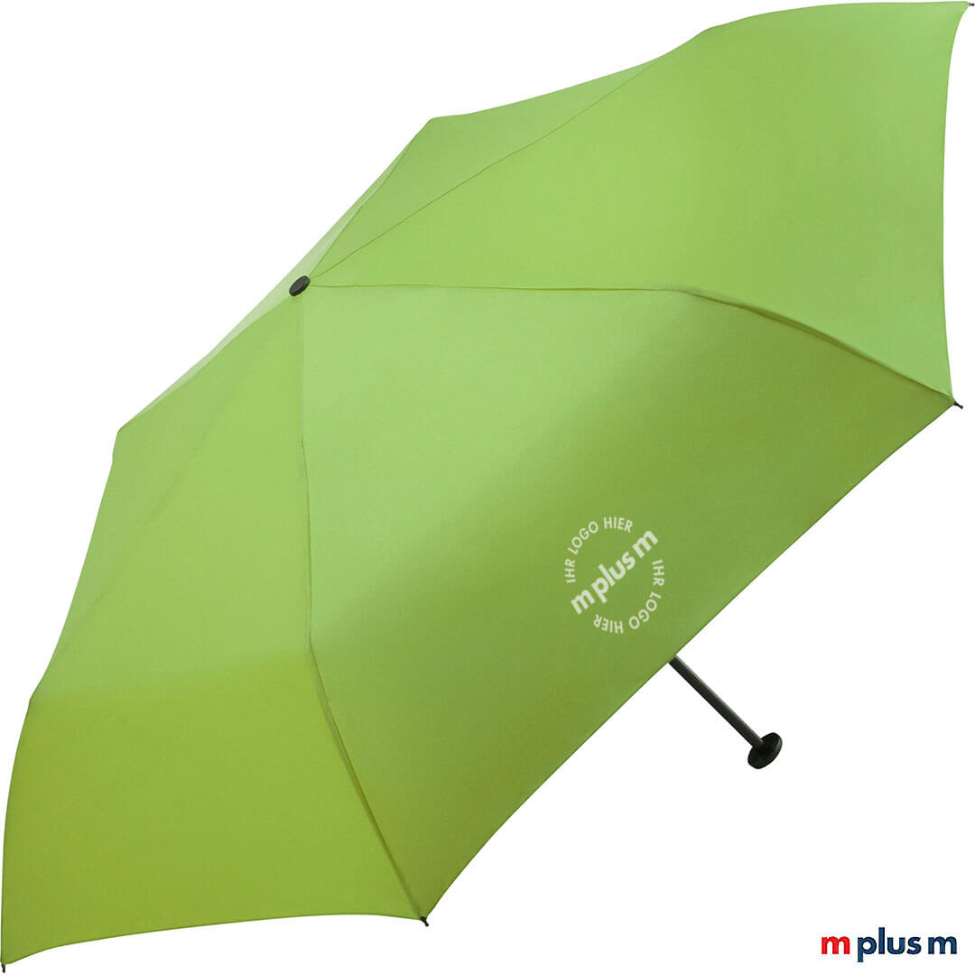 Kleiner und besonders leichter grüner Taschenschirm als Werbeartikel mit Logo Druck