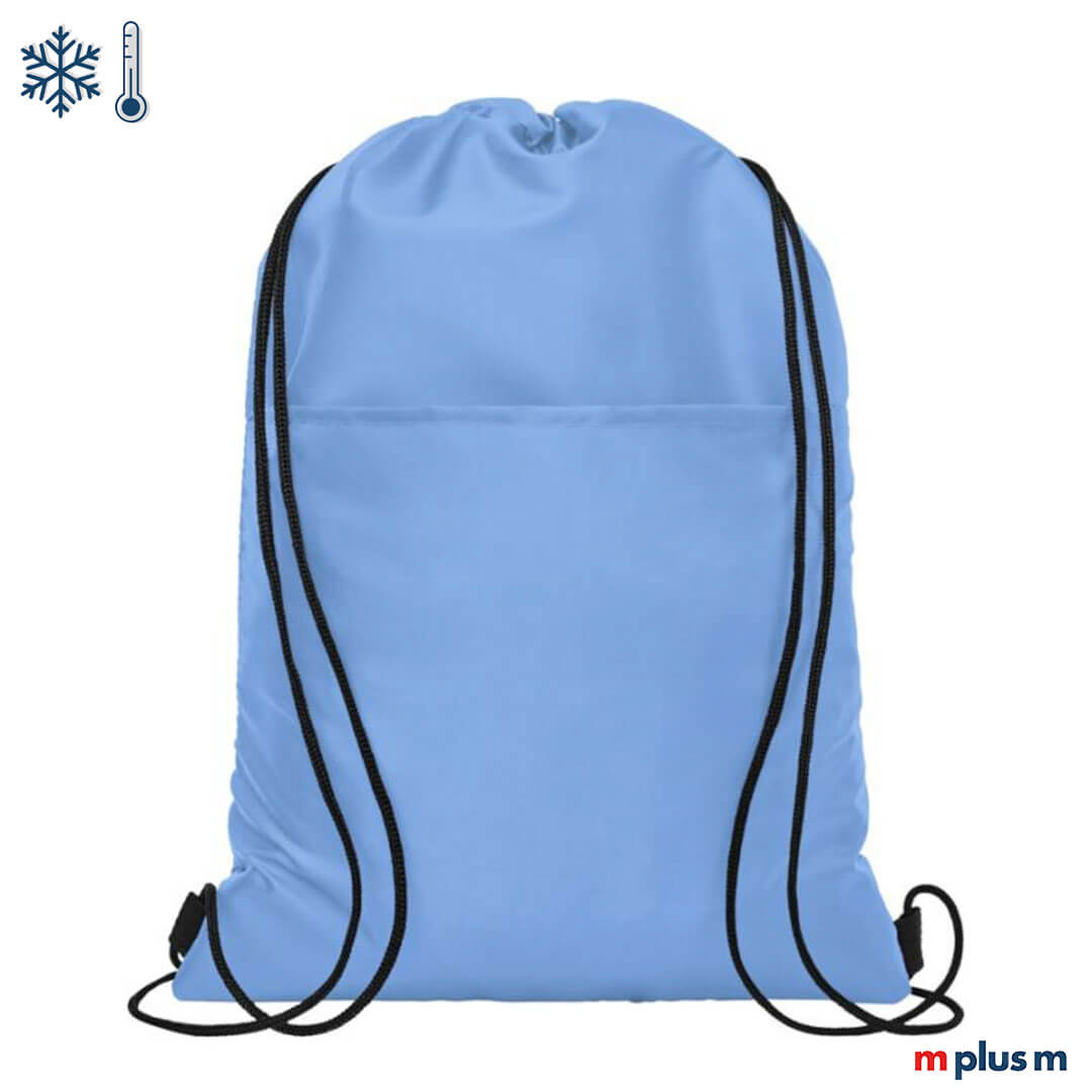 Hellblauer ISO Sportbeutel Rucksack als Giveaway mit Logo bedrucken