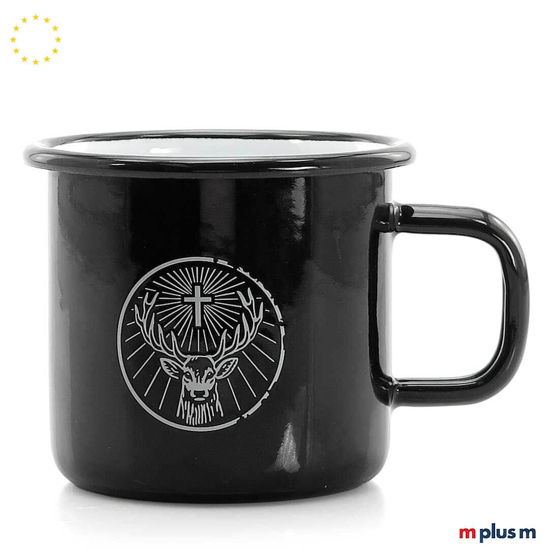 Schwarze Emaille Tasse Mars aus Europa mit Logo Druck spülmaschinengeeignet
