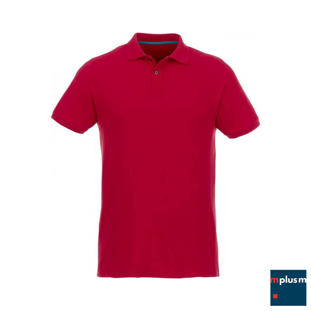 Rotes Polohemd aus Bio Baumwolle. zertifiziert und mit Logo Druck