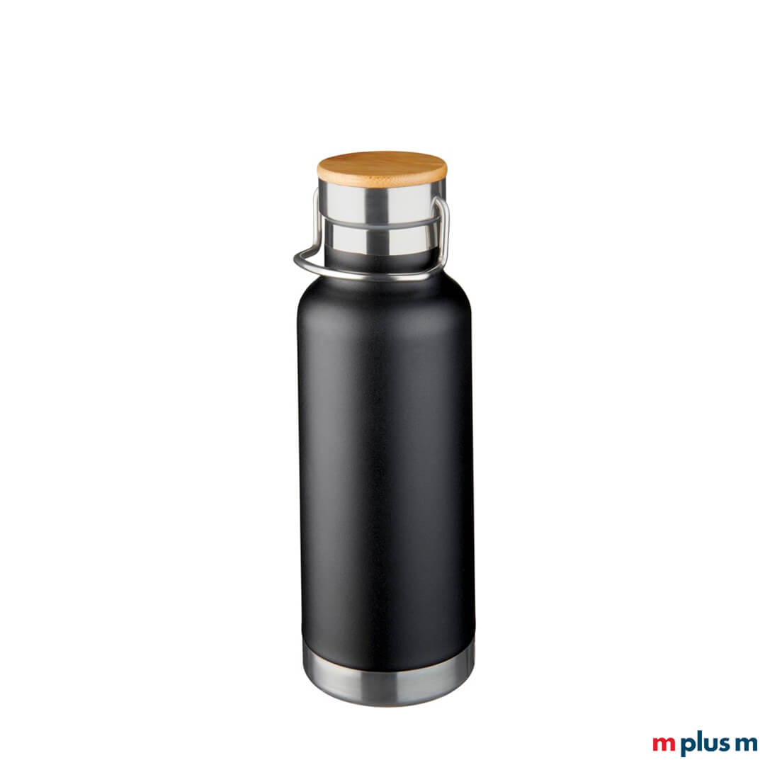 Schwarze Isolierflasche als nachhaltigen Werbeartikel bedrucken