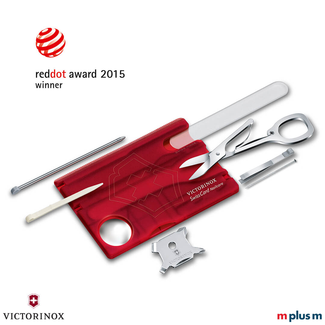 Victorinox Swiss Card Nail Care in Transparent Rot mit 13 Funktionen