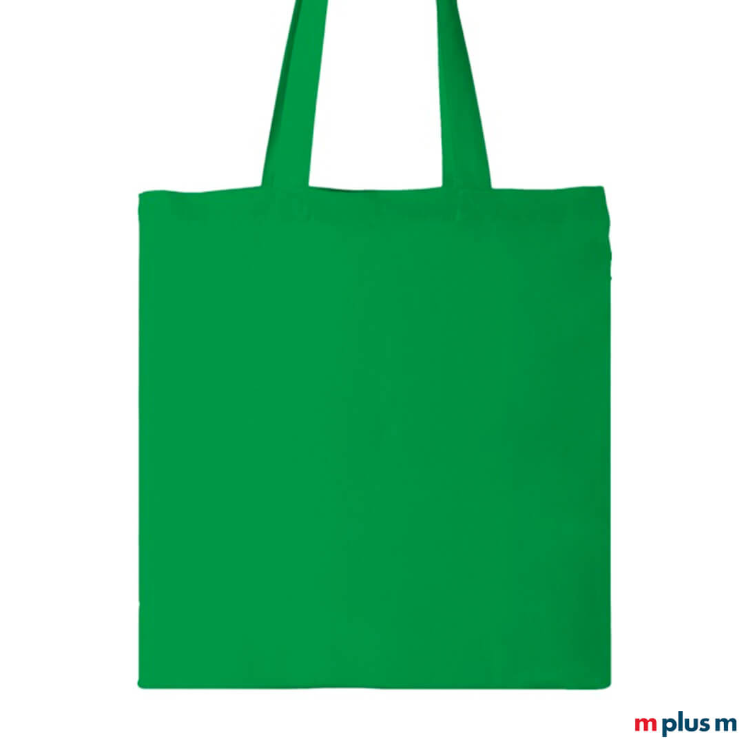 Grüne Baumwolltasche Paula 140 auf großer Druckfläche und Express mit Ihrem Logo zu bedrucken