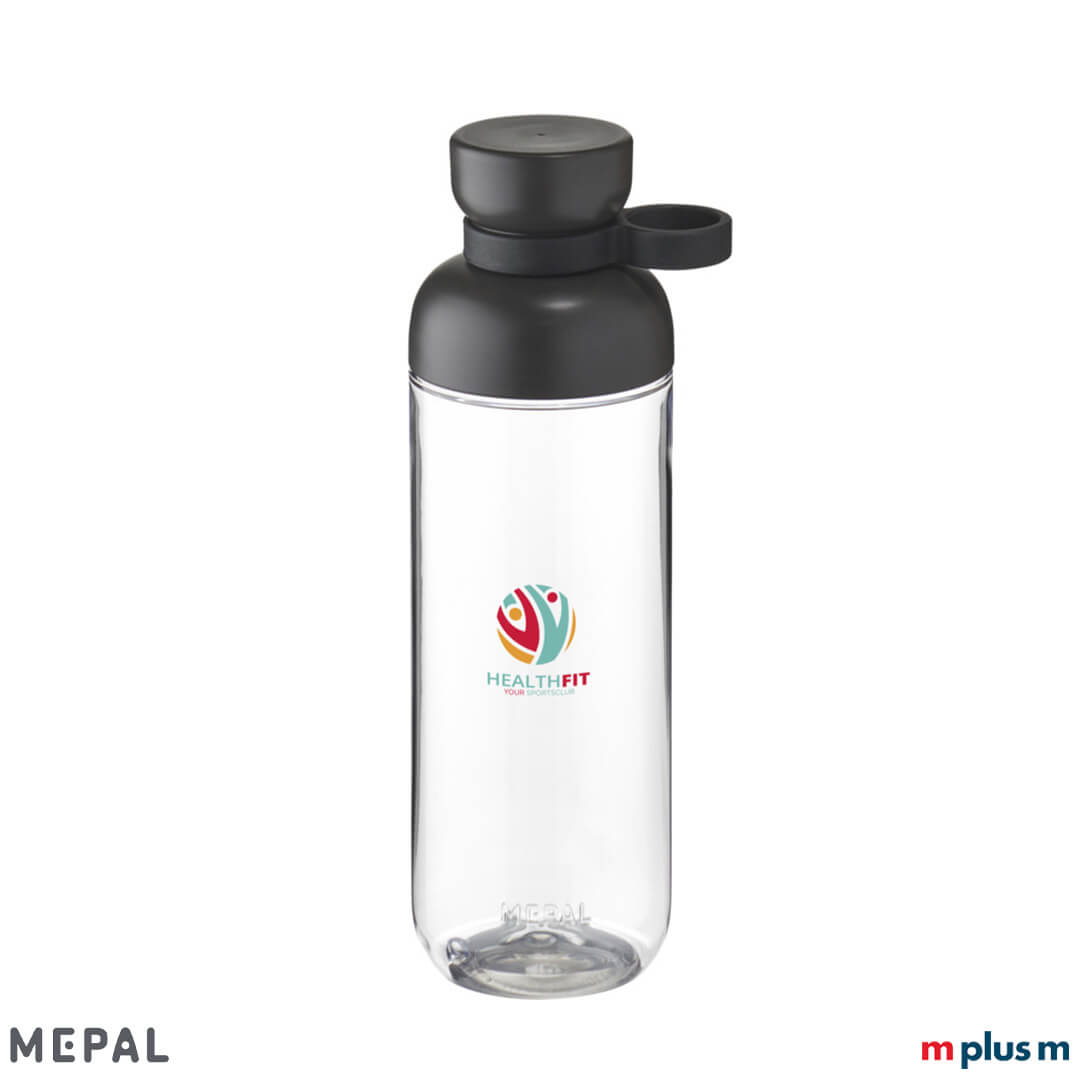 Spülmaschinensichere Trinkflasche in schwarz mit Logo-Druck