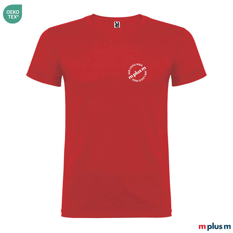 Rotes T-Shirt aus reiner Baumwolle individuell bedruckbar – ab 50 Stück, schnelle Expresslieferung