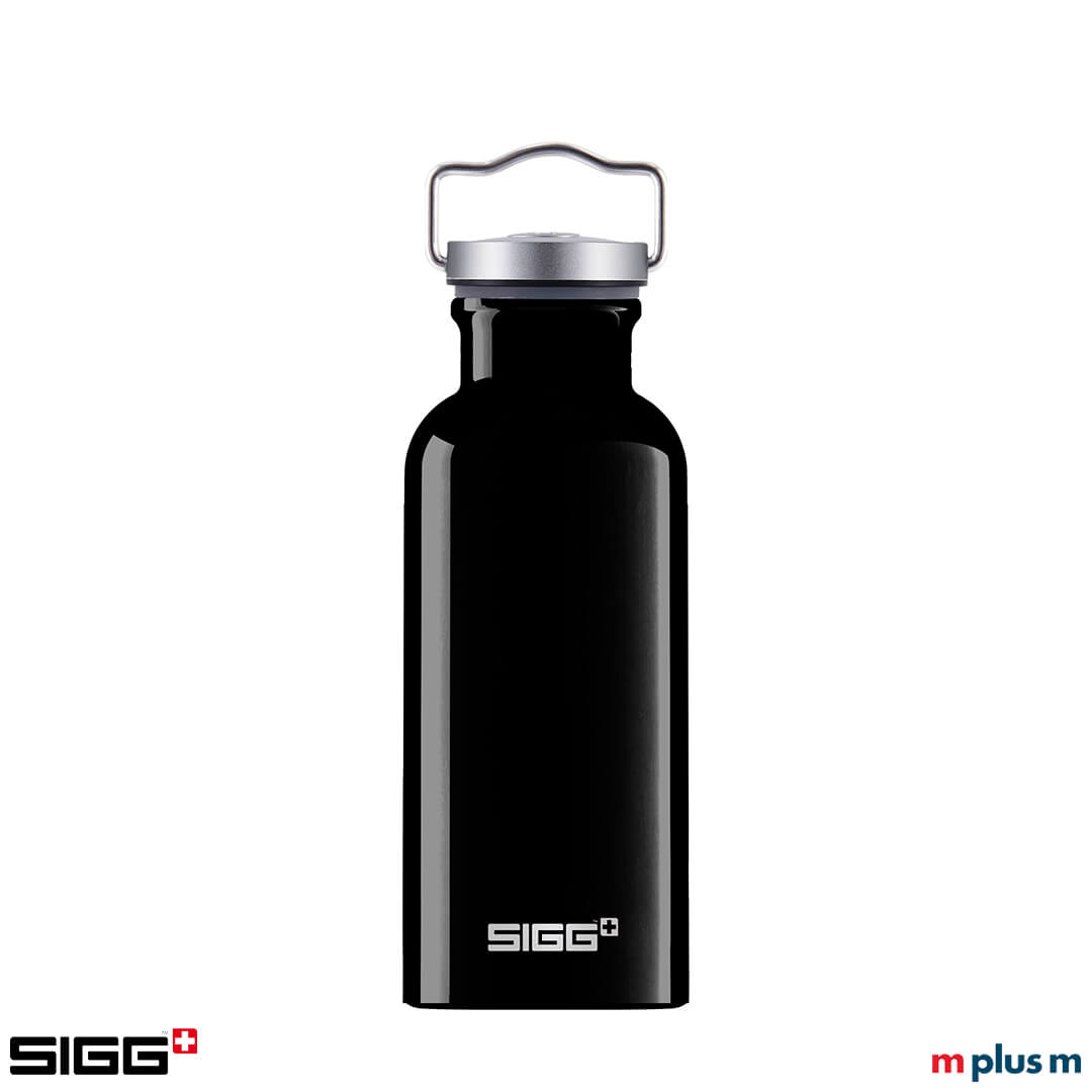 Schwarze recycling Trinkflasche bedrucken