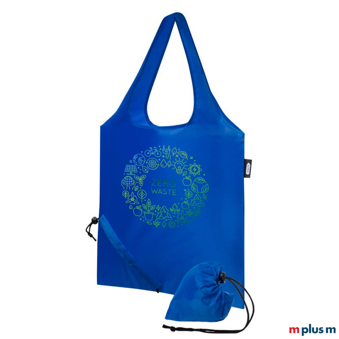Blaue Falt-Einkaufstasche mit Logo bedruckt