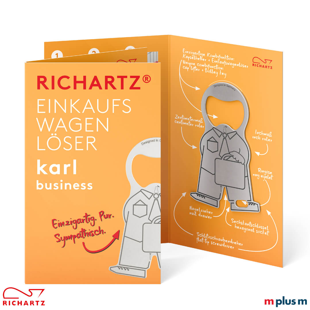 Hochwertiger Schlüsselanhänger aus Edelstahl mit einer schönen Einzelverpackung: Karl business von Richartz