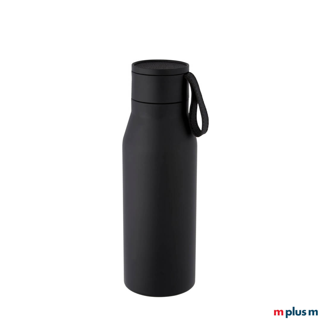 Superisolierte schwarze Thermosflasche Ljungan als Werbeartikel