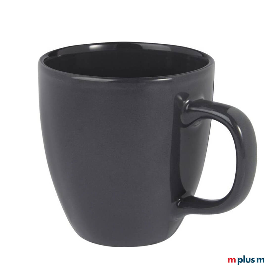 Keramiktasse in der Farbe Grau mit Logo individualisieren für Kalte und Warme Getränke