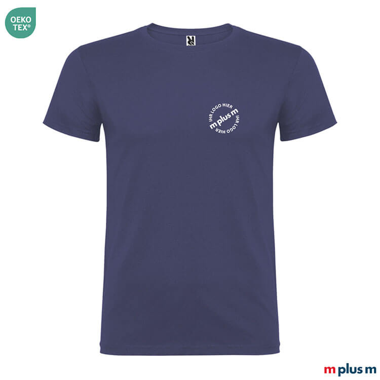 Blaues Denim T-Shirt in Oasis Green – OEKO-TEX®, mit Logo bedrucken, EXPRESS Versand möglich