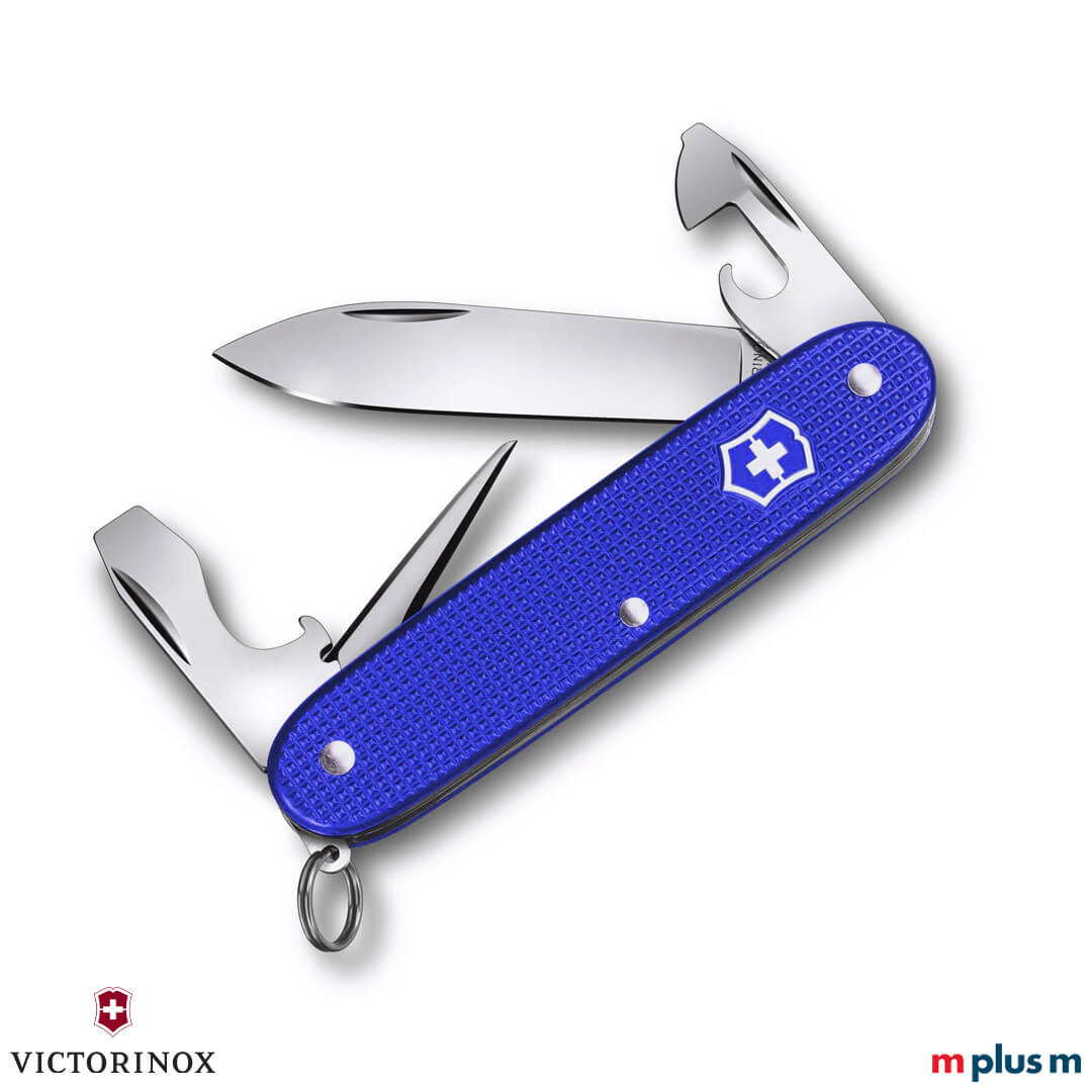 Schweizer Pioneer Taschenmesser mit Alox Schalen in Blau als Werbeartikel pion